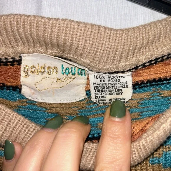 VTG 1984 Golden Touch Southwestern Sweater - Bell Sleeves - Boho Aztec Print M - Picture 3 of 6